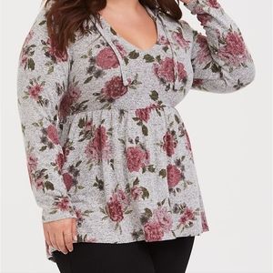 Torrid Super Soft Grey Rose Babydoll Hoodie ~ 3X